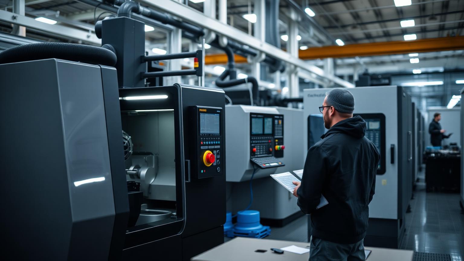 Operatør overvåger CNC-maskiner i moderne dansk produktionsvirksomhed